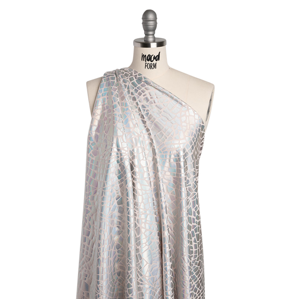 Yaya Han Holographic Foiled Stretch Spandex Polyester Jersey - Metallic Silver Iridescent Broken Glass Abstract - Cosplay Collection - Joann Fabrics