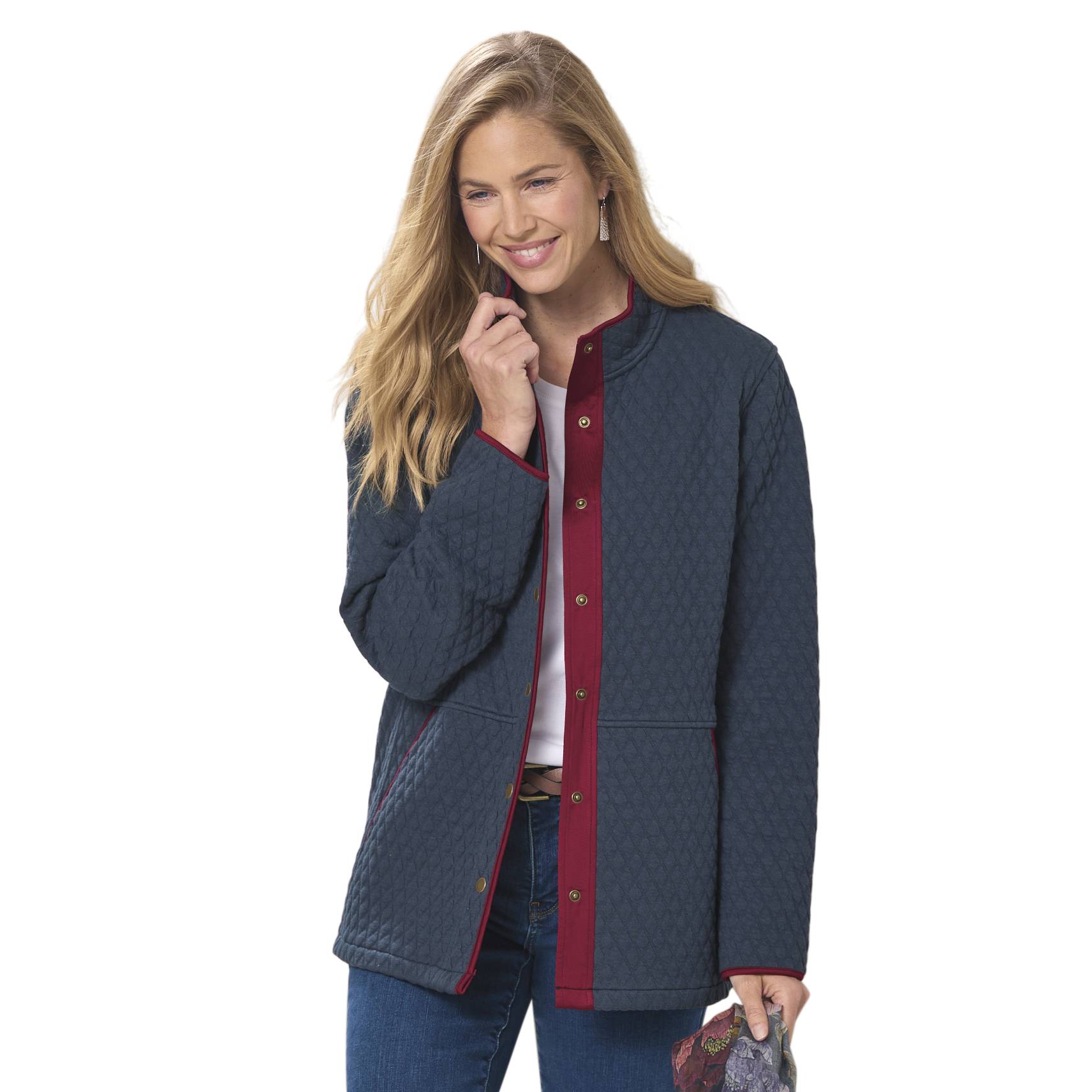 Snap-Front Quilted Jacket, Knit, Contrast Piping, Front Pockets - Northstyle Catalog