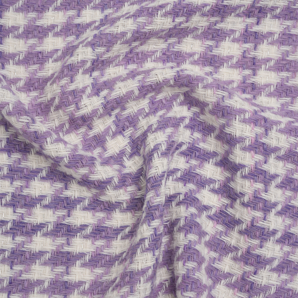 Metallic Wool Blend Tweed Twill Made in Italy - Silver, Light Purple and White Houndstooth - Joann Fabrics