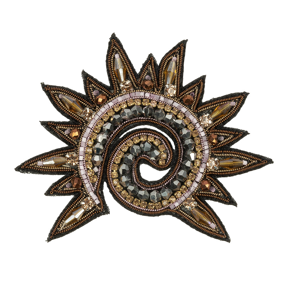 Lilac and Amber Sun Swirl Rhinestones and Glass Beaded Applique - 3.5