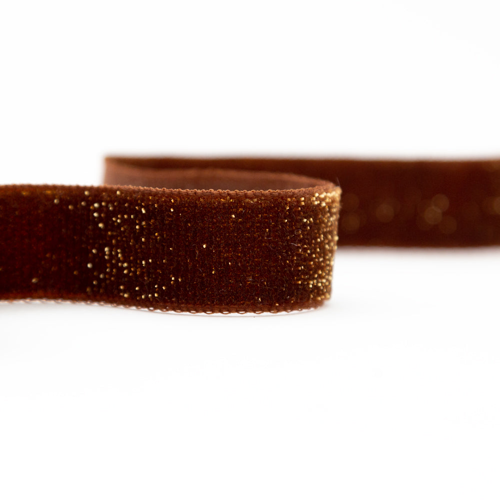 Italian Brownie and Gold Glitter Velvet Ribbon - 0.625