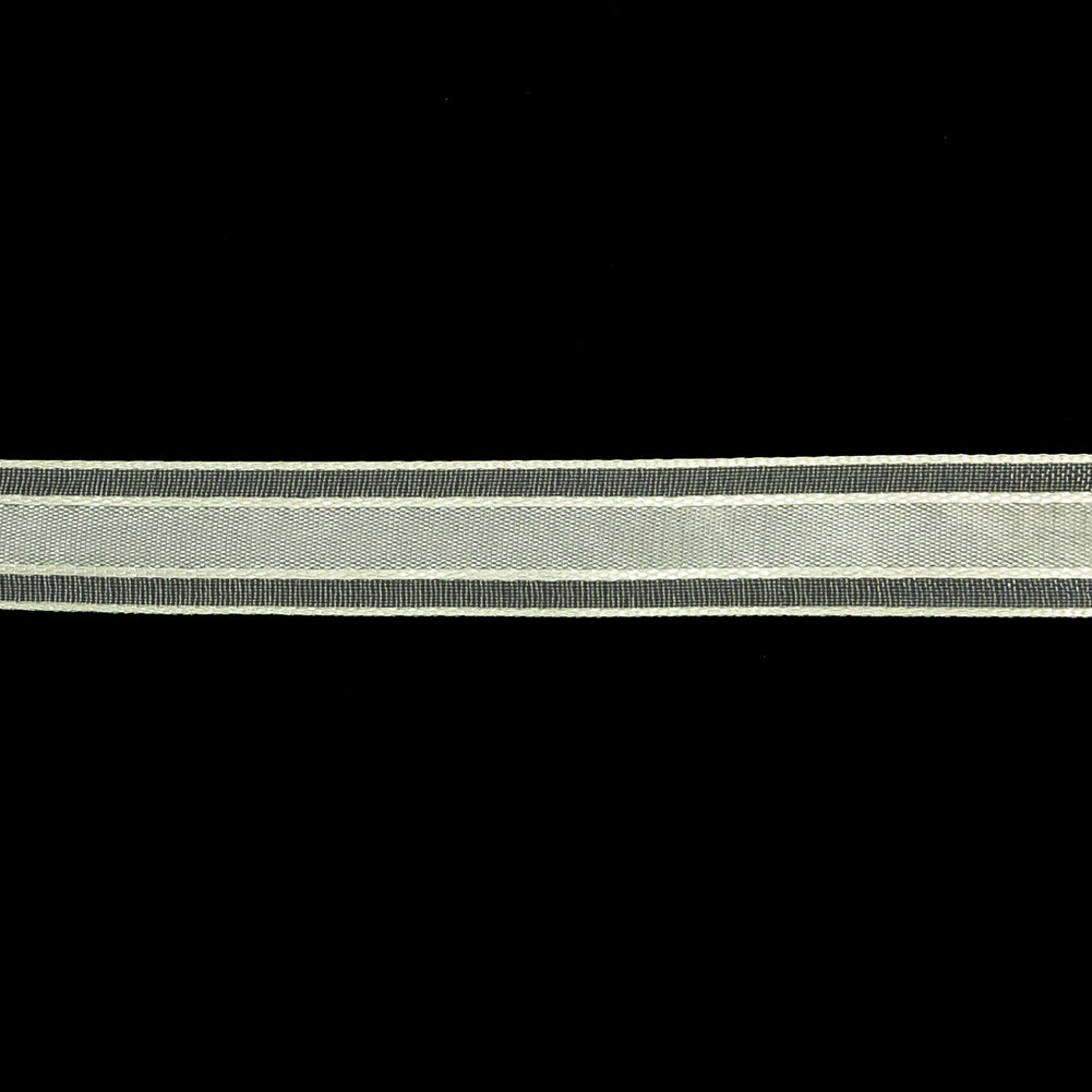 Coconut Milk Woven Ribbon with Sheer Organza Borders - 0.5