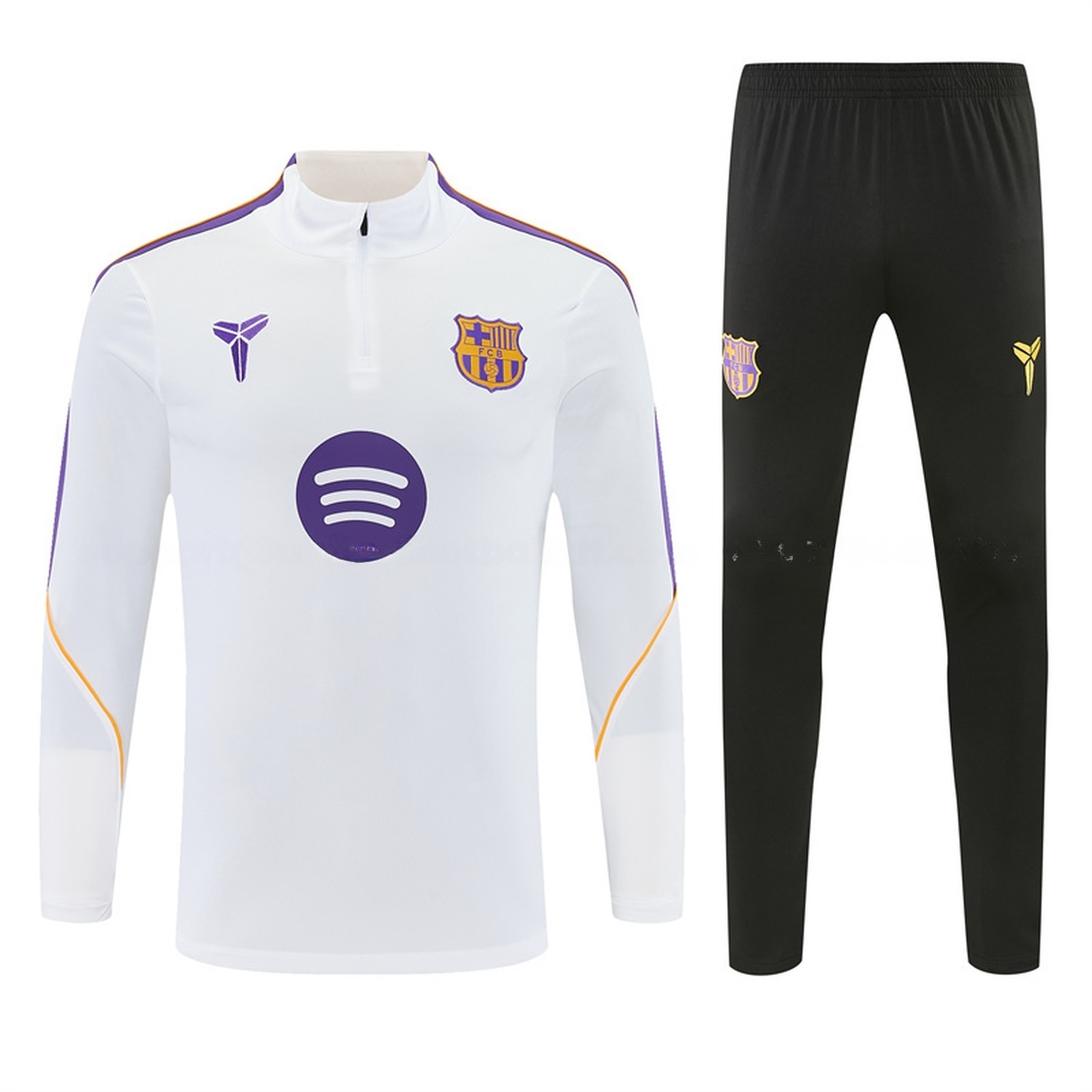 Barcelona 26-27 Purple Trim Long Sleeve Training Set - White Top & Black Pants - UnitedFutballJersey