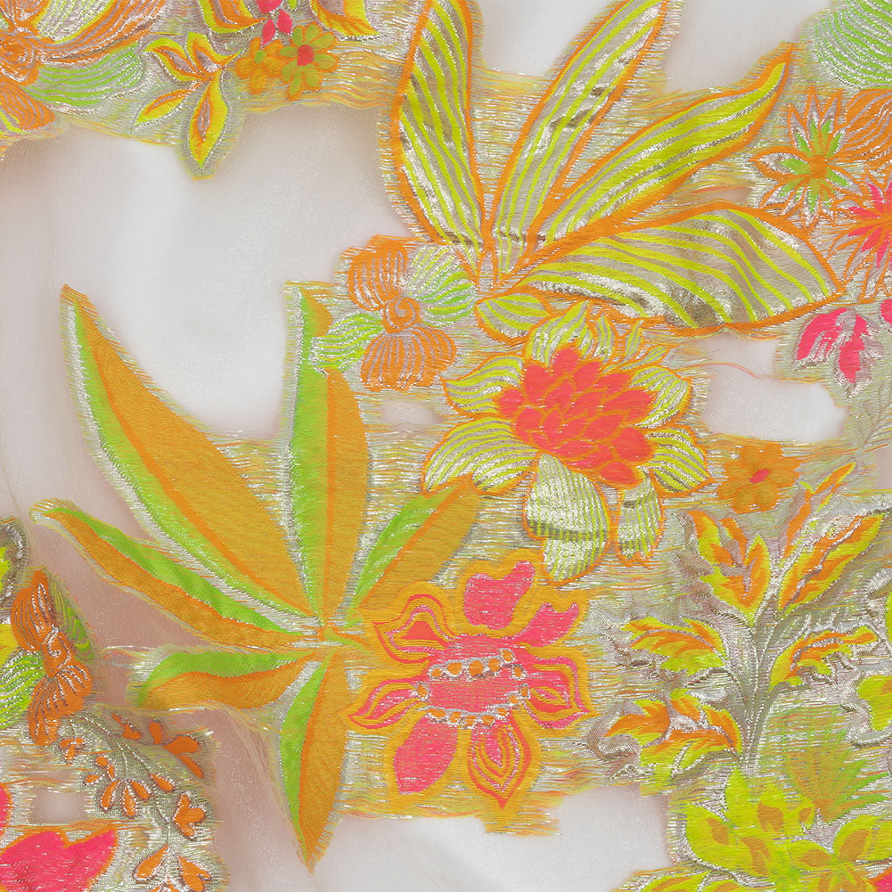 Metallic Neon Pink, Orange and Lime Floral Luxury Burnout Brocade - Joann Fabrics