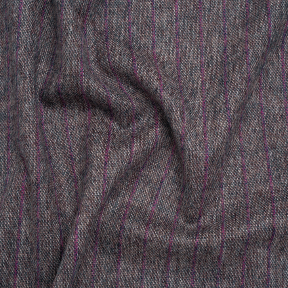 Brushed Wool Twill Made in Italy - Fuchsia and Gray Chalk Stripes - Deadstock - Joann Fabrics