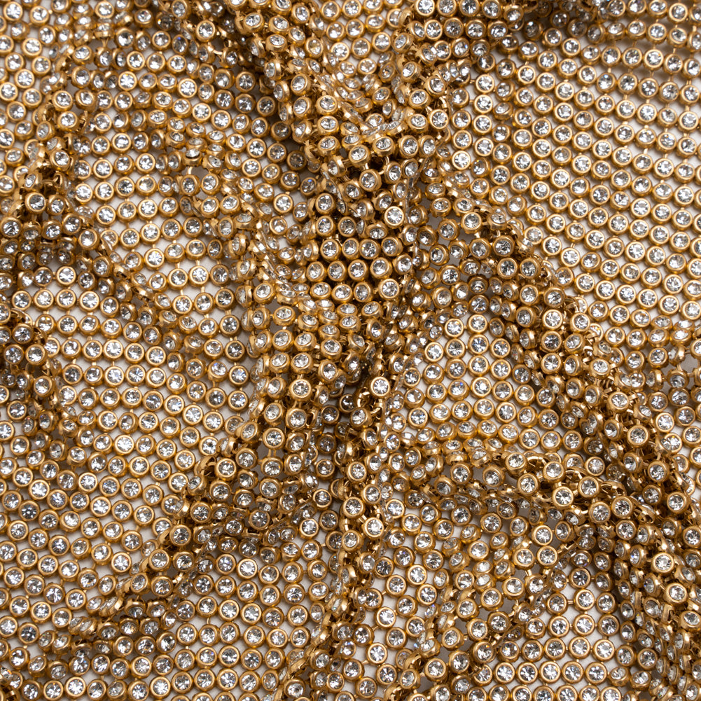 Rhinestone Aluminum Chainmail Fabric Panel, 4mm - Gold and Crystal - Astraia Collection - Joann Fabrics