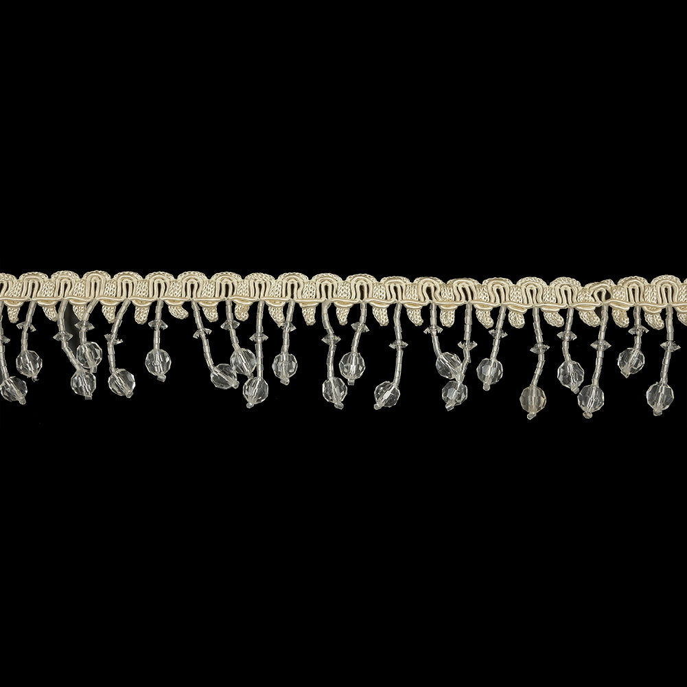 Vintage Crystal Faceted and Seed Beaded Fringe on Ivory Braid - 1.5