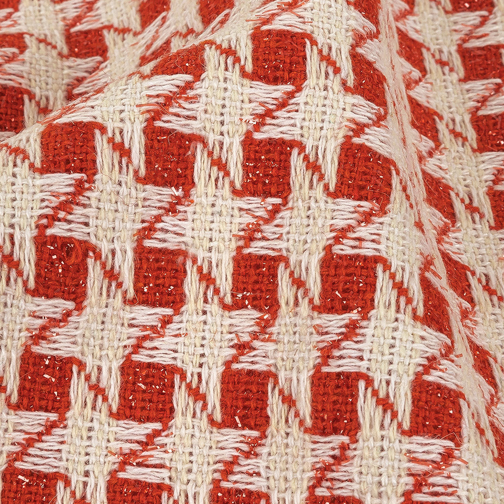 Metallic Dog's Tooth Tweed - Red and Cream Houndstooth - Deadstock - Joann Fabrics