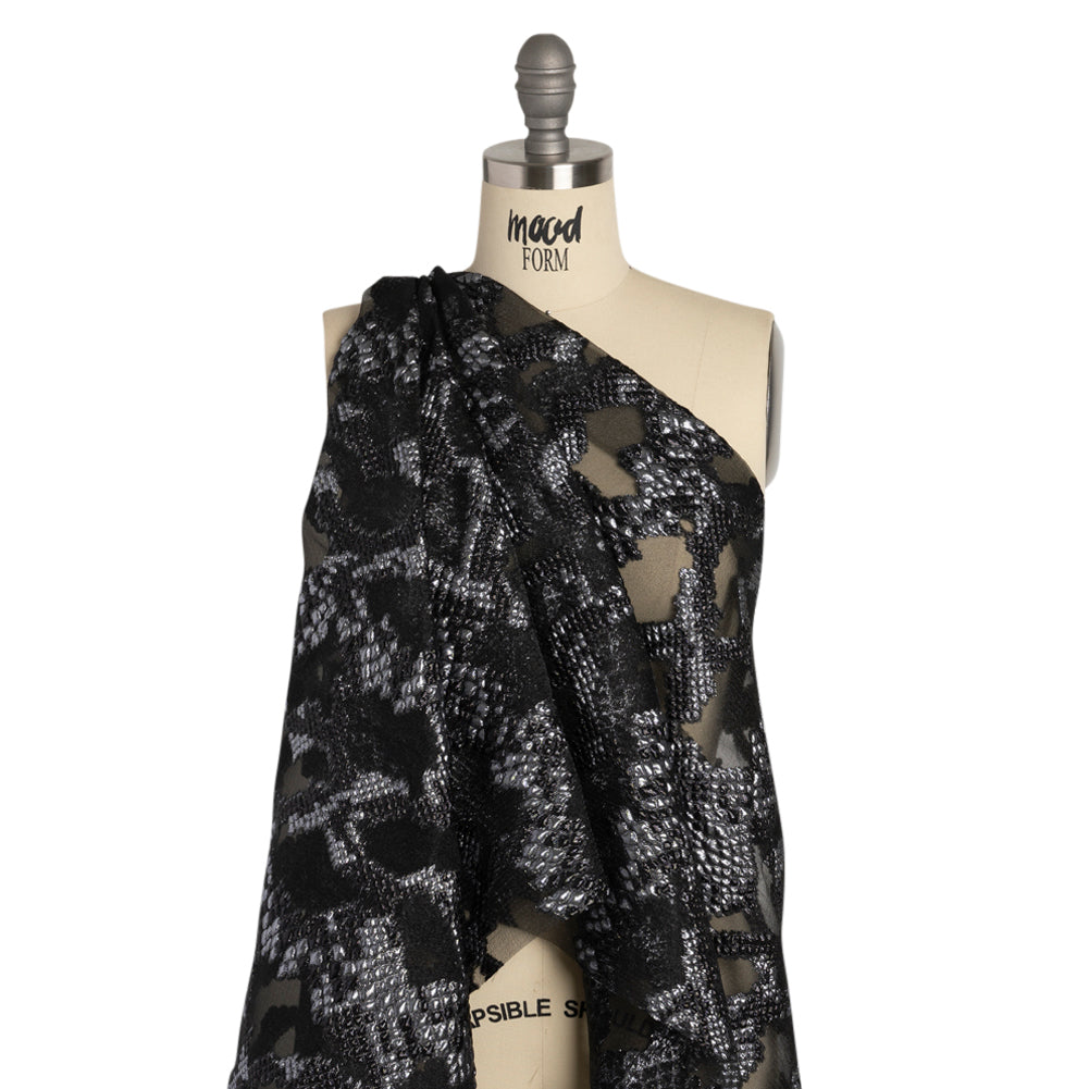 Metallic Gray and Black Snakeskin Sprawl Burnout Luxury Brocade - Joann Fabrics
