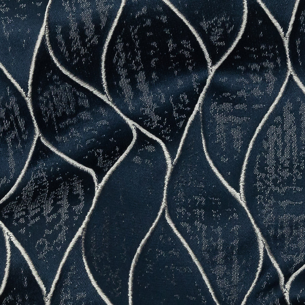 Polyester Jacquard - Indigo Leafy Lines - British Imported - Joann Fabrics