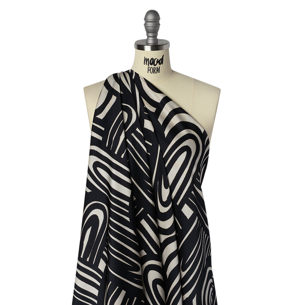 Polyester Satin - Black and Pale Beige Abstract Lines and Loops - Mood Exclusive Architect’s Easel Print - Joann Fabrics