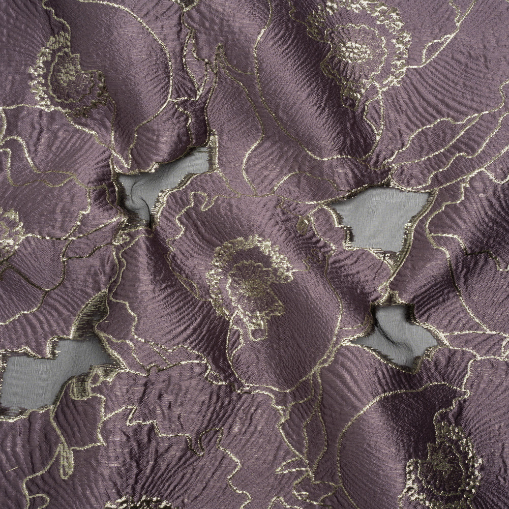 Metallic Burnout Brocade - Plum Purple and Gold All-Over Outlined Flowers - Joann Fabrics