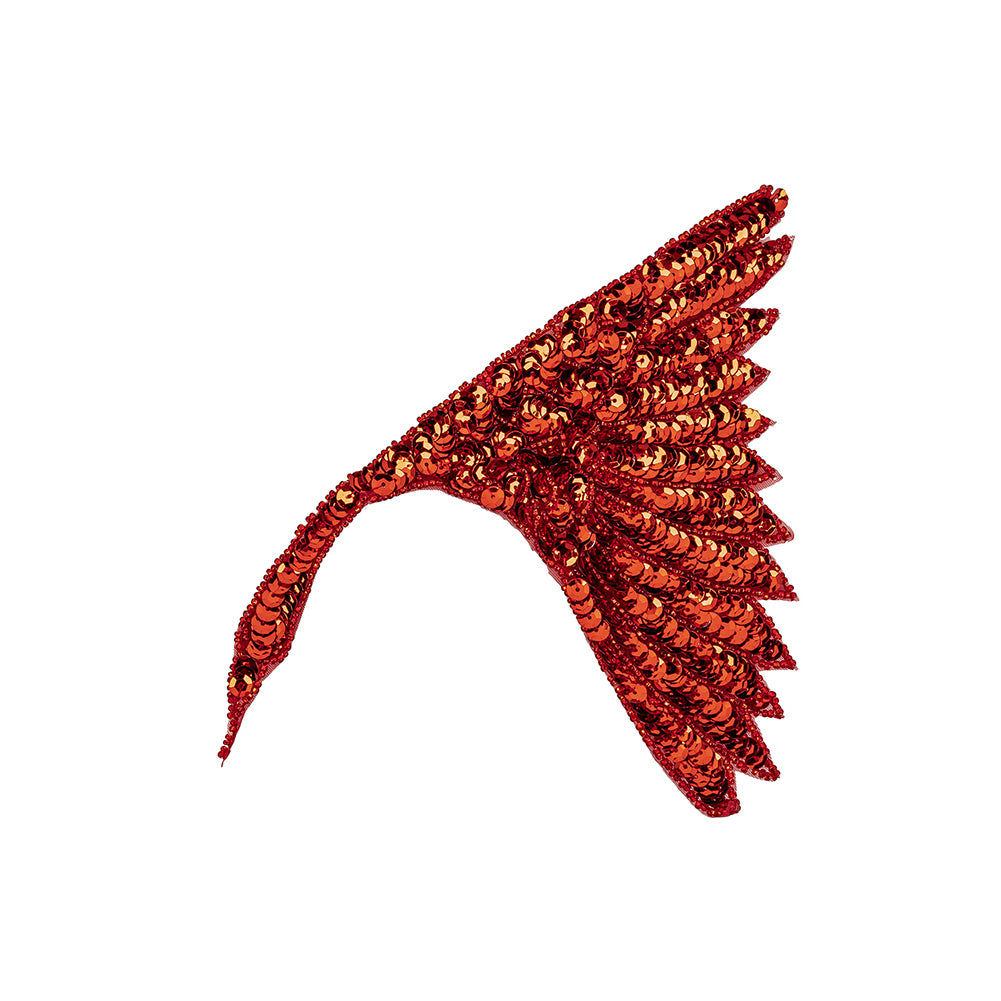 Vintage Fancy Red Sequins and Beaded Fan Applique - 6.25
