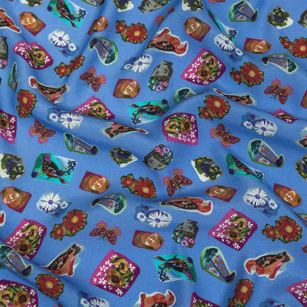 Sustainable Viscose Woven Print - Ultramarine Blue Floral Stickers - Mood Exclusive Sticking Power - Joann Fabrics