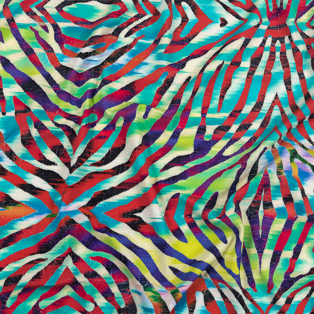 Pink, Teal and Lime Zebra Stripes UV Protective Compression Swimwear Tricot with Aloe Vera Microcapsules - Joann Fabrics