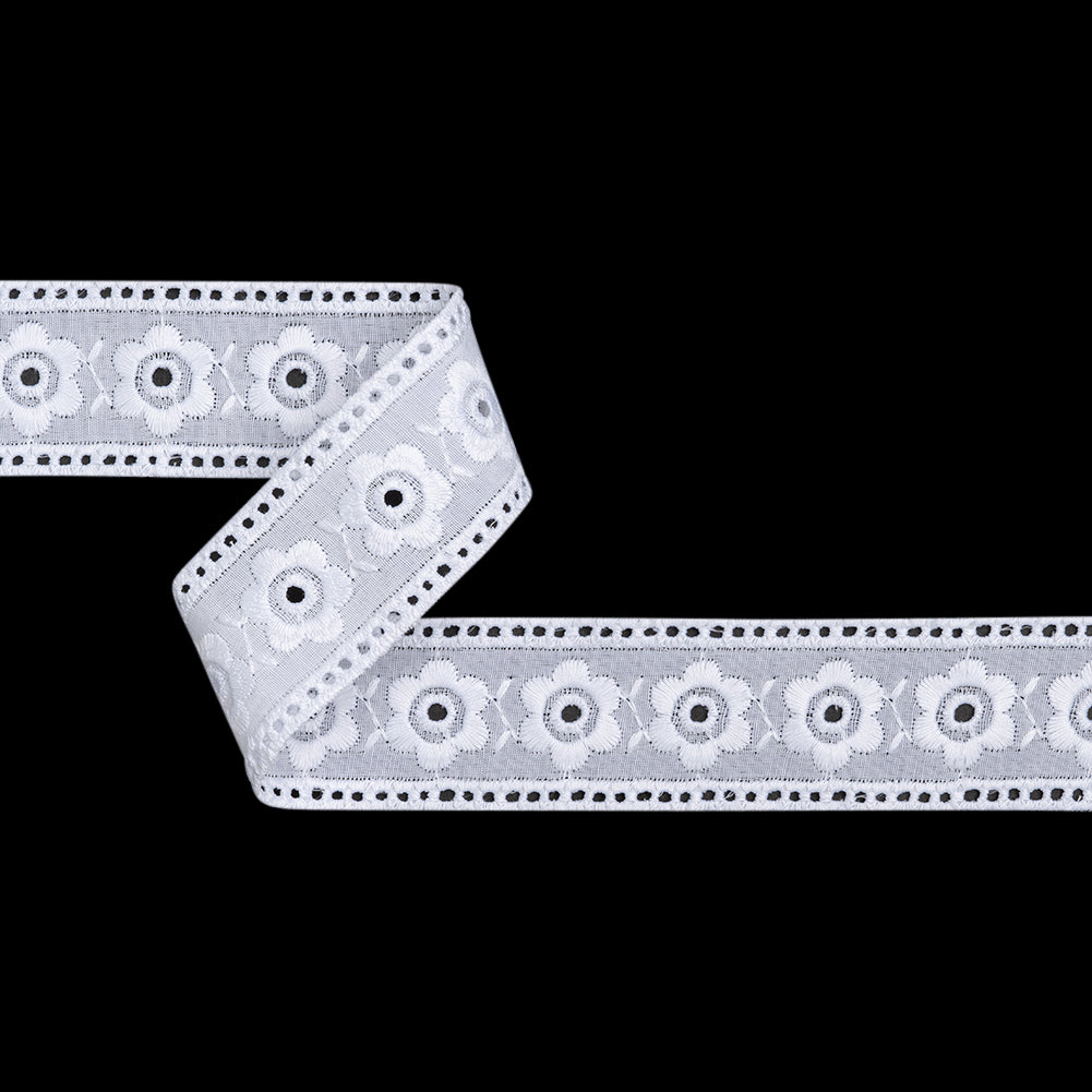 Cotton and Polyester Embroidered Eyelet Lace Trim with Finished Ladder Edges - 1.5