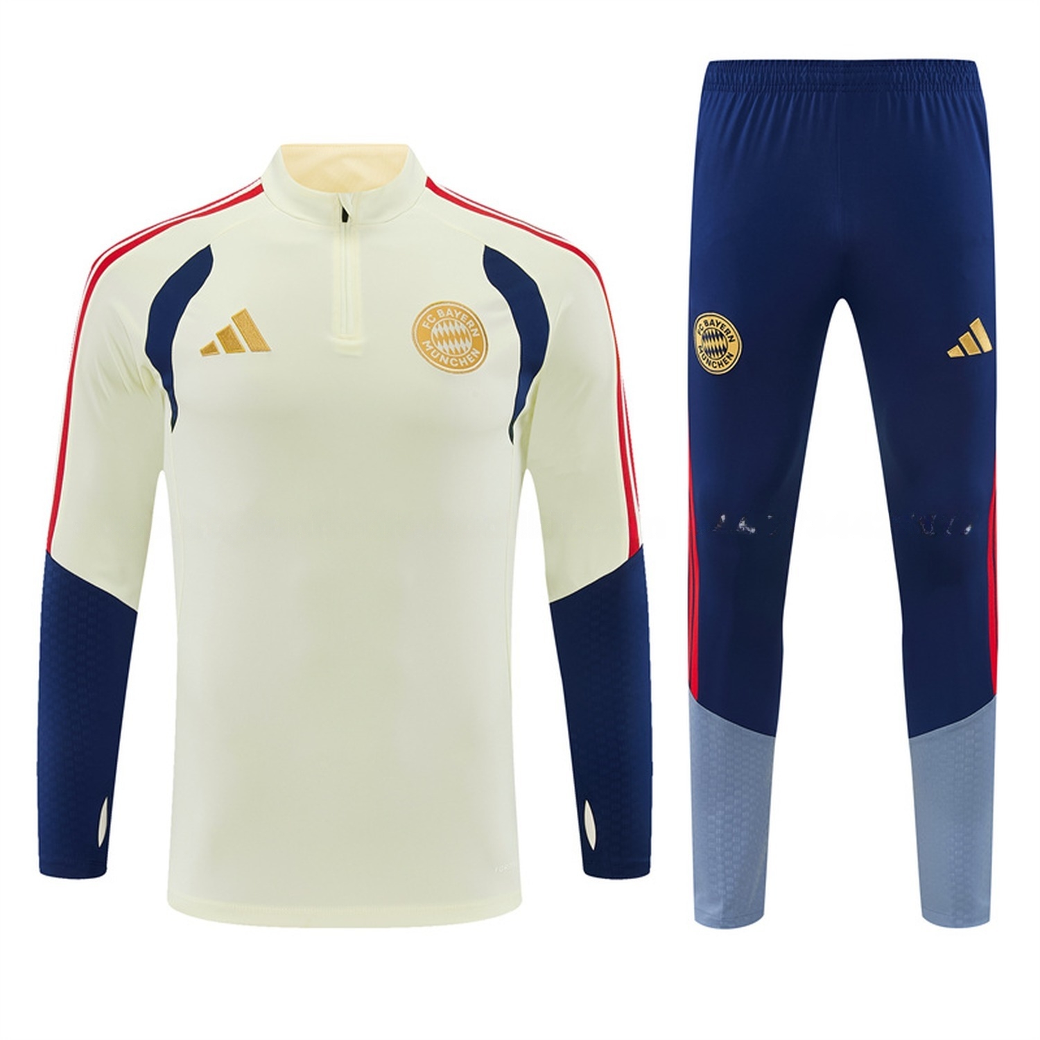 Bayern Munich 26-27 Long Sleeve Training Set - Cream Top & Deep Blue Pants - UnitedFutballJersey
