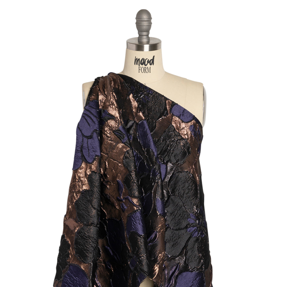 Metallic Rose Gold, Black and Navy Floral Luxury Brocade - Joann Fabrics