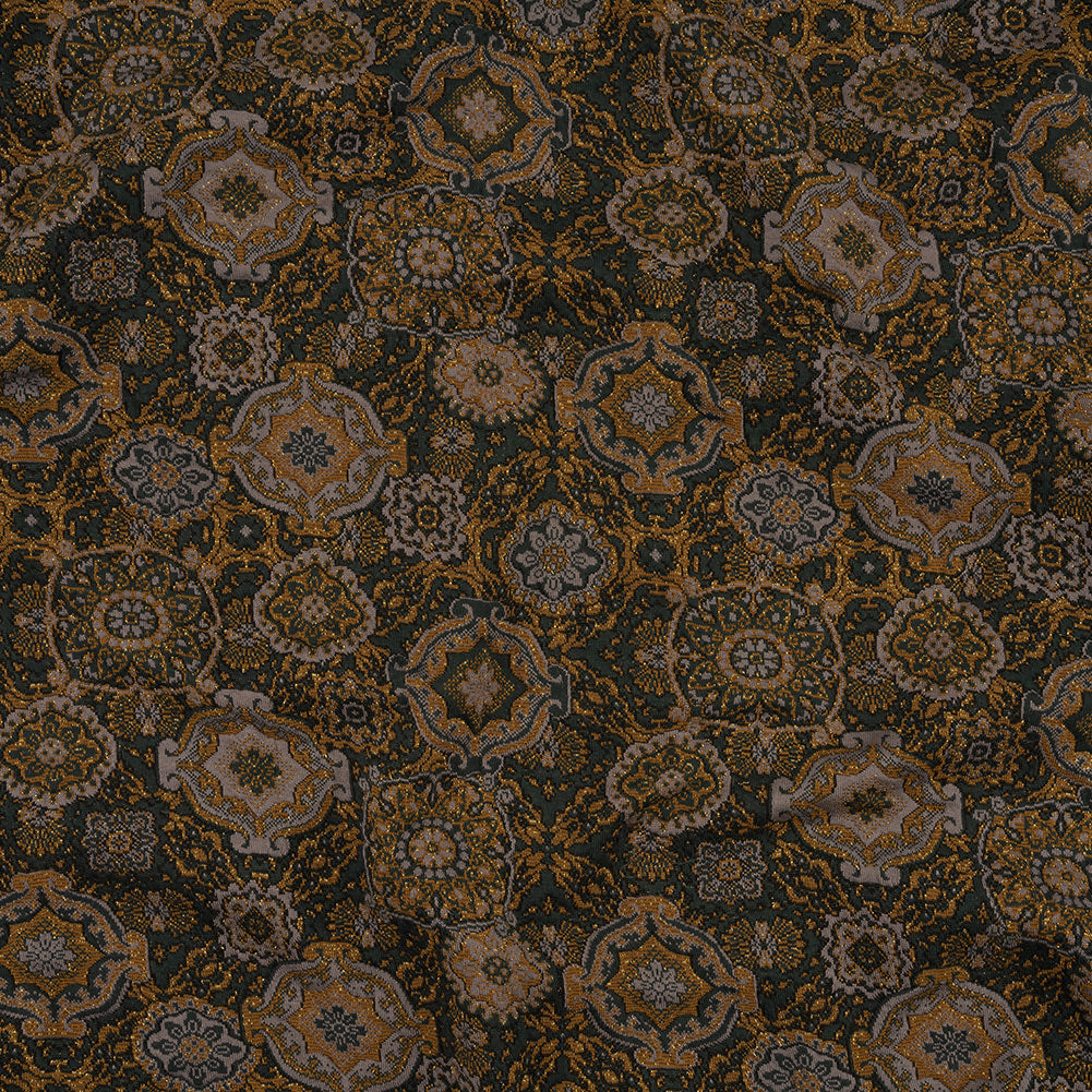 Scarab, Gray and Gold Metallic Medallions Cotton and Polyester Jacquard Knit - Joann Fabrics