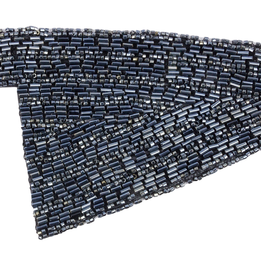 Vintage Gunmetal Geometric Glass Beaded Left Lapel Applique - 13