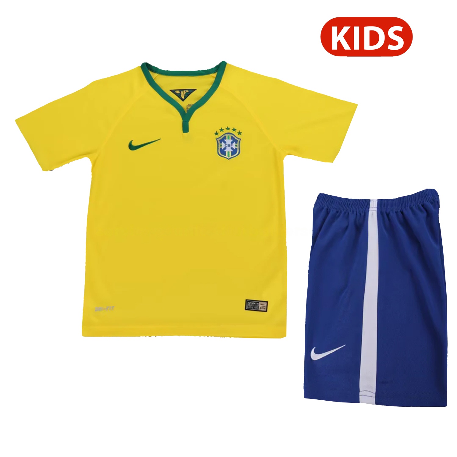 Retro Brazil 2014 Home Kids Kit - UnitedFutballJersey