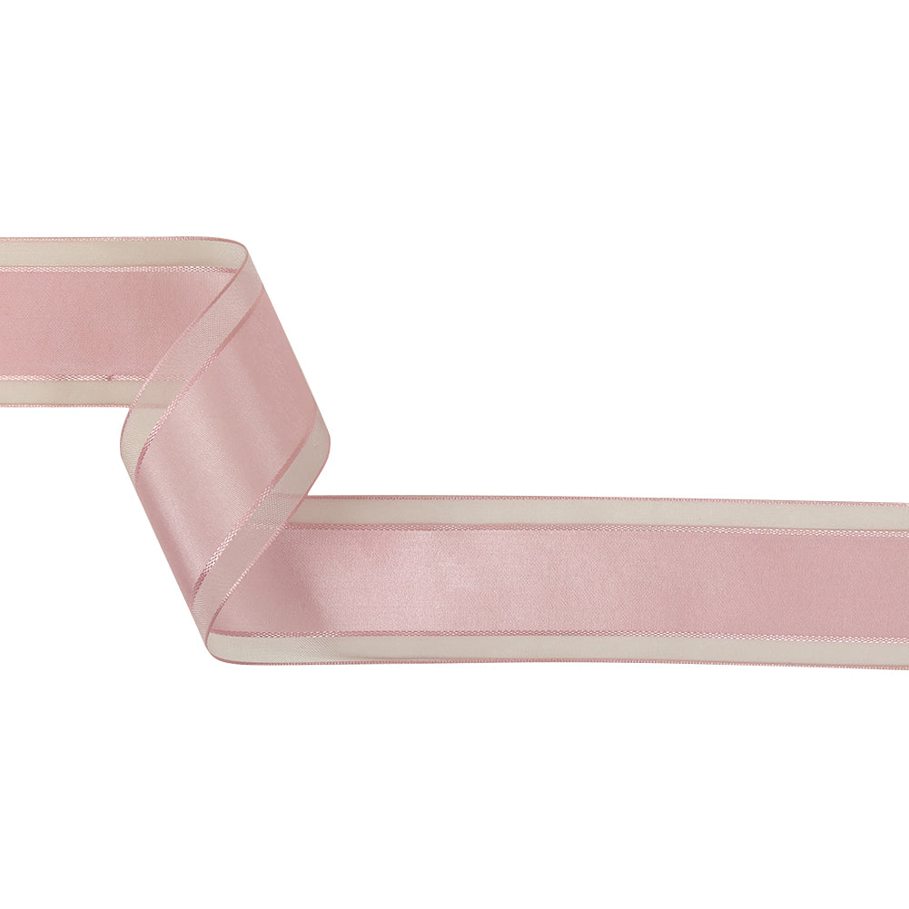 Pale Pink Woven Ribbon with Sheer Organza Borders - 1.5