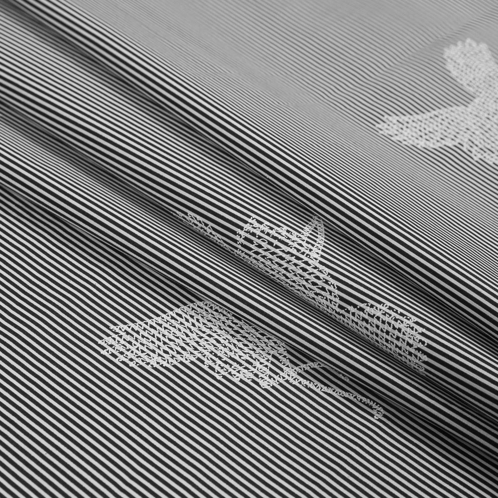Black and White Striped Cotton Poplin with Cranes - Joann Fabrics