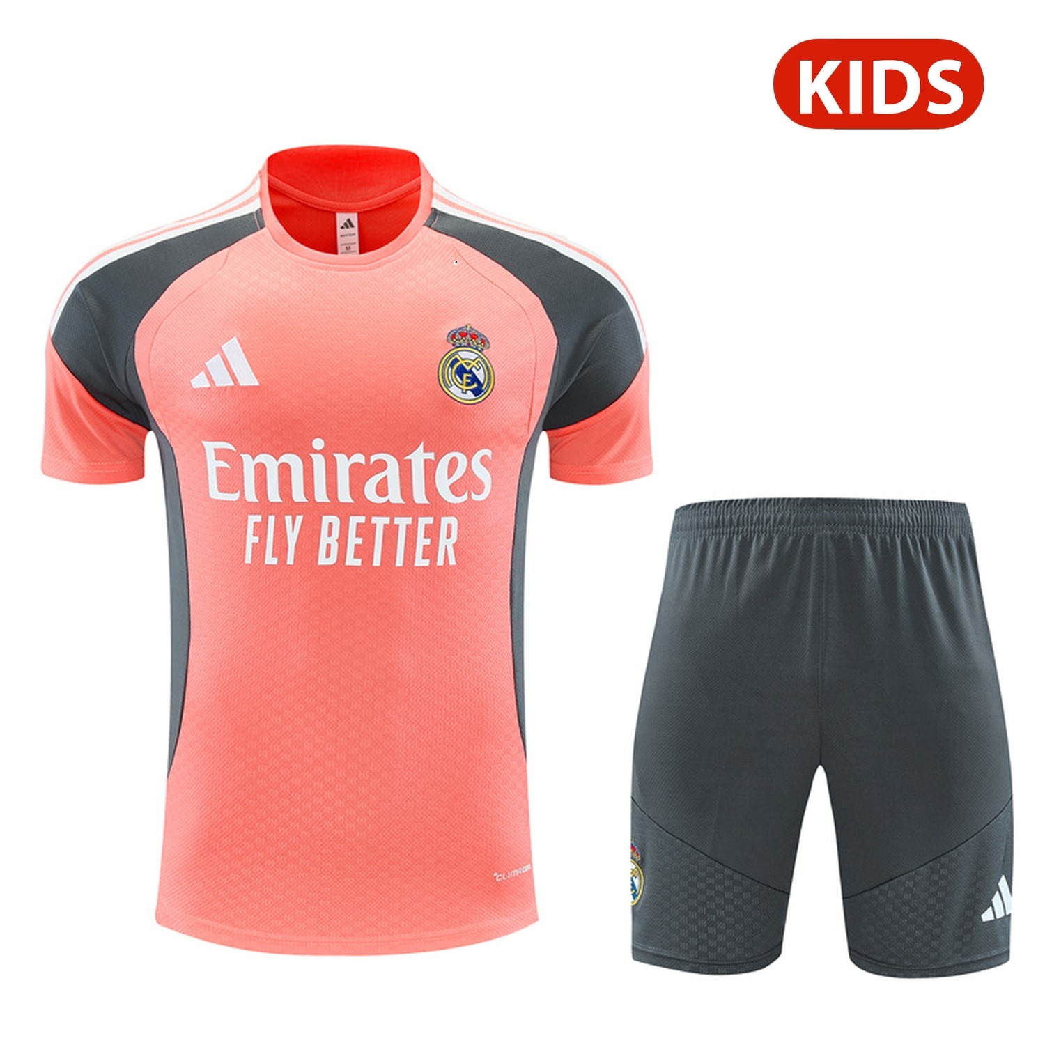 Real Madrid 26-27 Kids Short-Sleeve Training Set - Pink Top & Deep Grey Shorts - UnitedFutballJersey