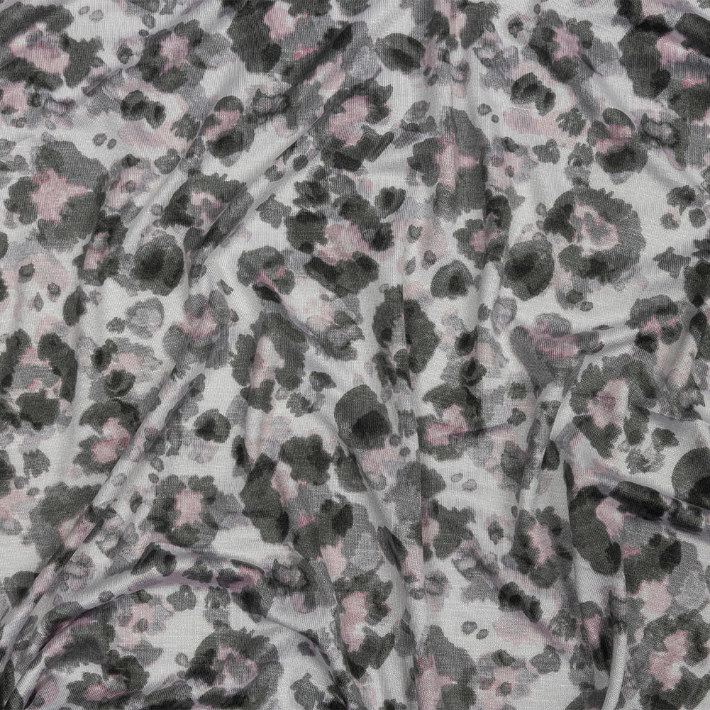 White, Gray and Pink Abstracted Floral Stretch Rayon Jersey - Joann Fabrics