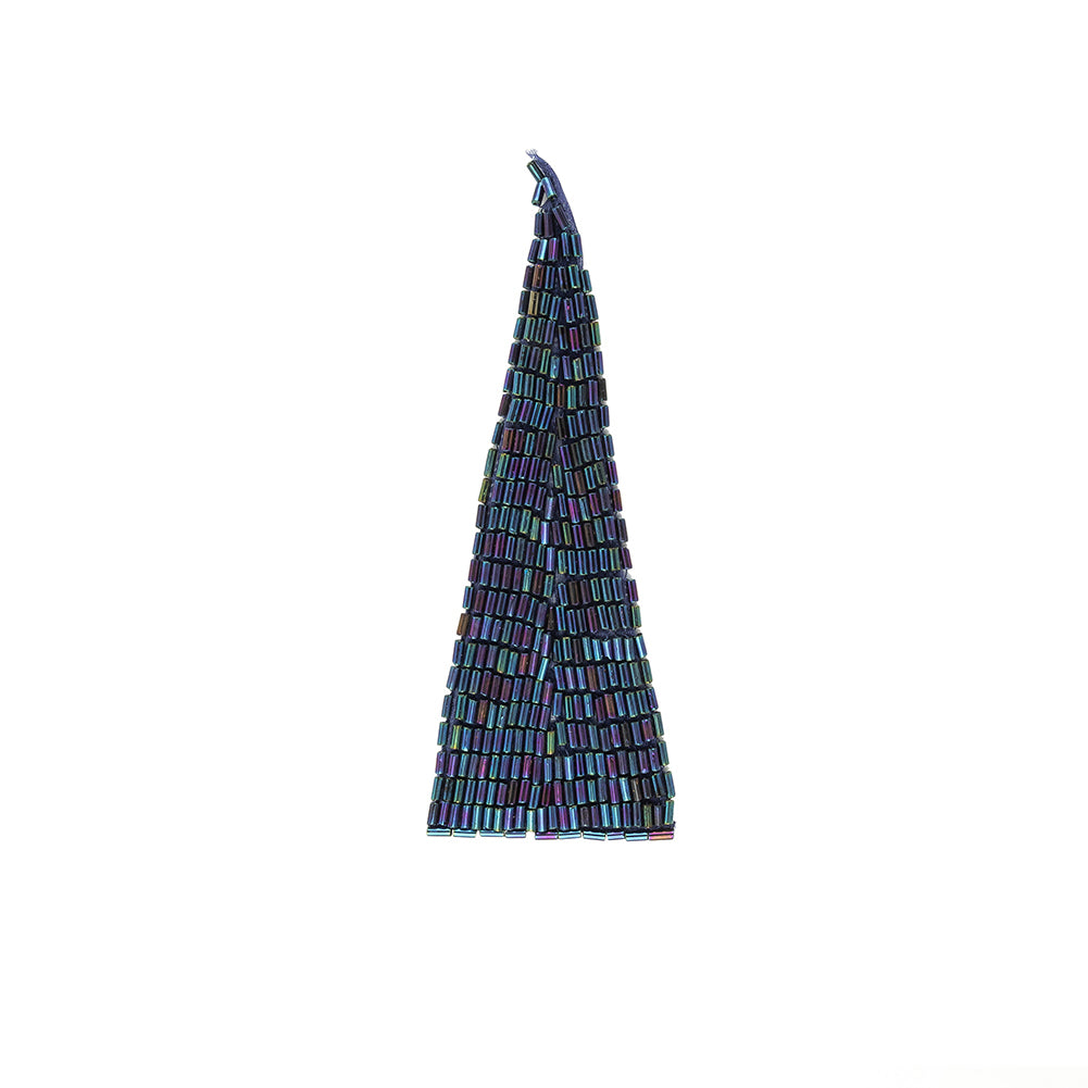 Vintage Blue Iris Bugle Beaded Triangle Applique - 5