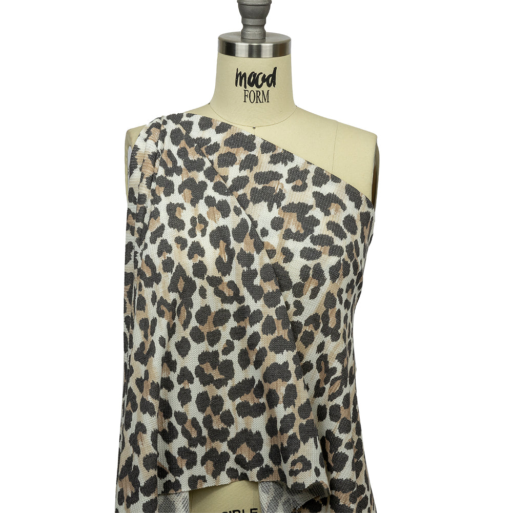 Black, Tan and White Leopard Spots Polyester and Rayon Waffle Knit - Joann Fabrics
