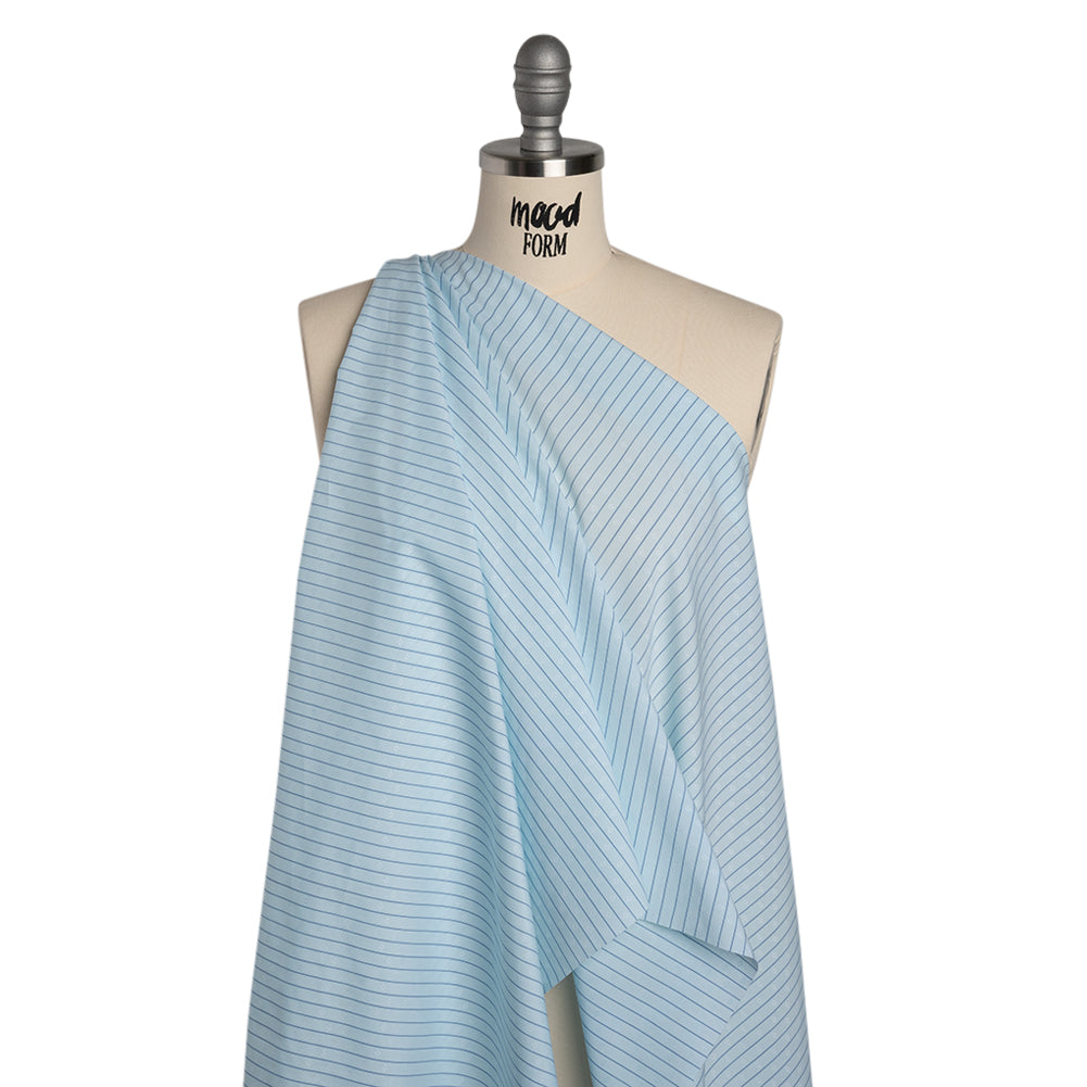 Cotton Dobby Shirting - Aqua Blue and Navy Stripes and Pluses - Deadstock - Joann Fabrics