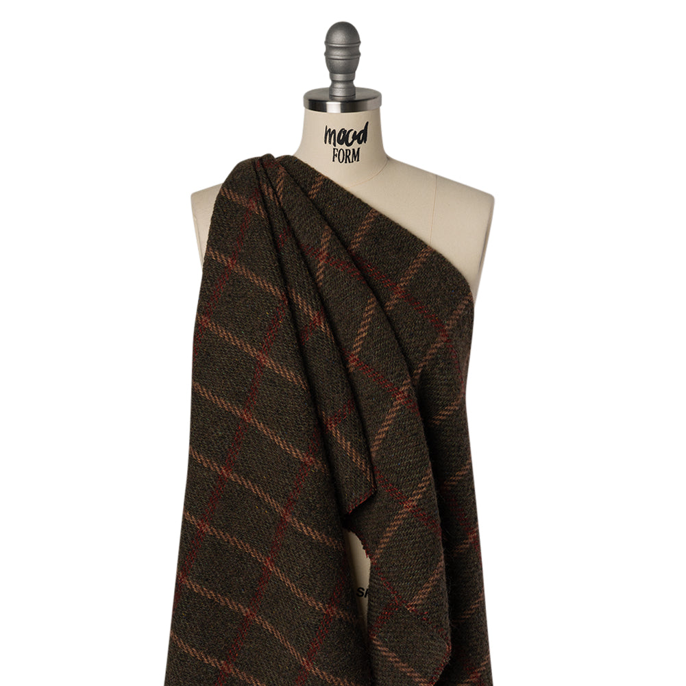 Wool Blend Tweedy Twill - Olive Brown, Tan and Red Plaid - Joann Fabrics