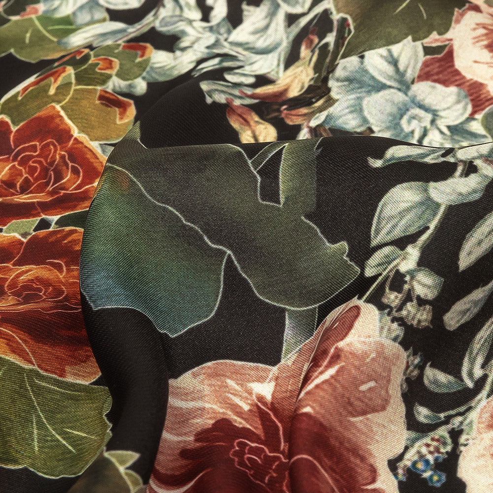 Polyester Charmeuse Print - Black, Red and Blue Floral - Mood Exclusive Misty Morning - Joann Fabrics