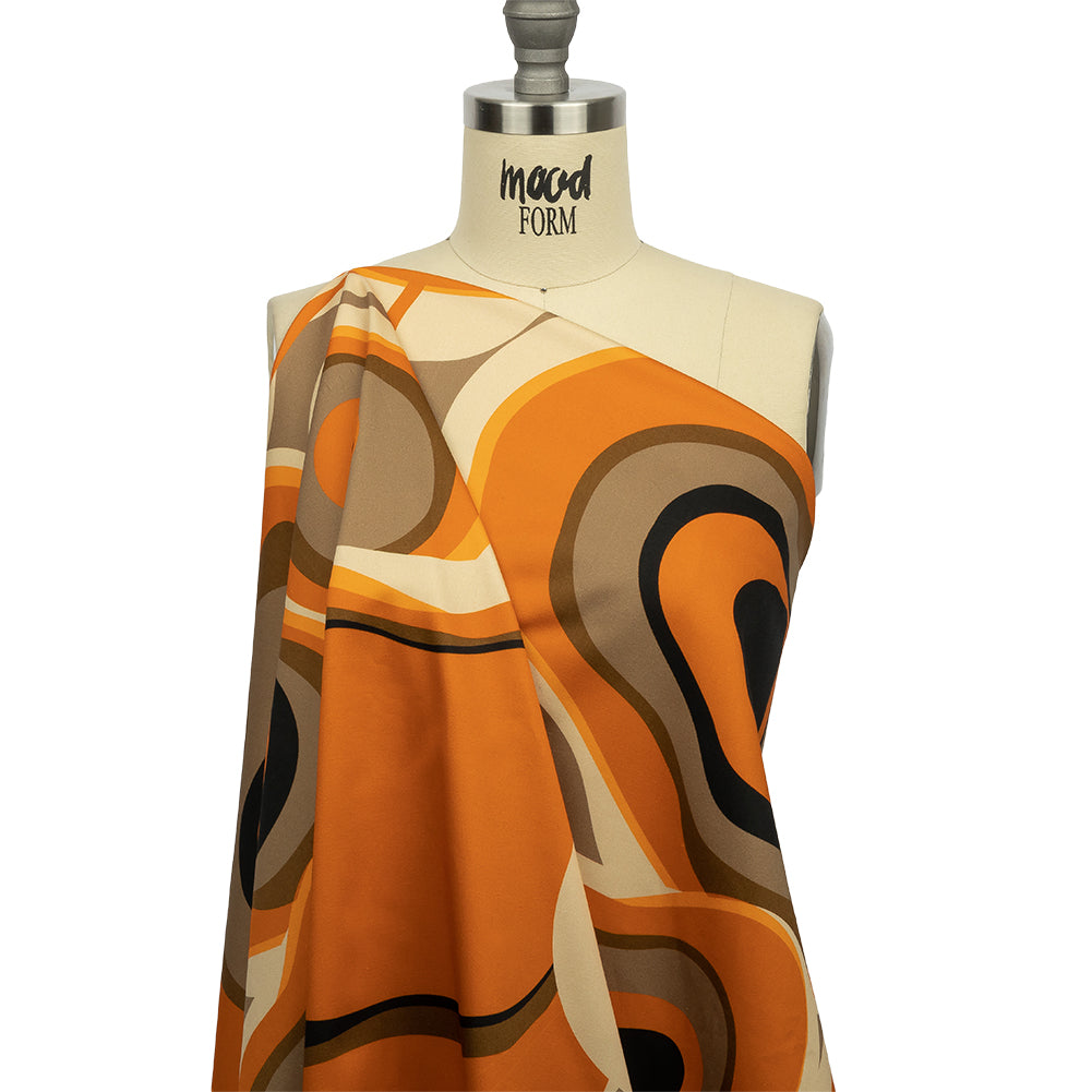 Stretch Cotton Sateen - Brown and Orange Abstract - Lava Flows Print - Mood Exclusive Groove Collection - Joann Fabrics