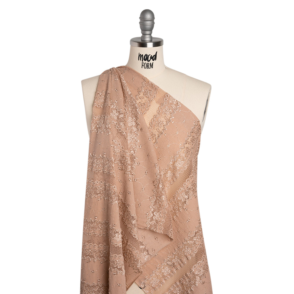 Stretch Polyester Knit Embroidered Eyelet Lace - Nude Floral and Abstract Stripes - Deadstock - Joann Fabrics