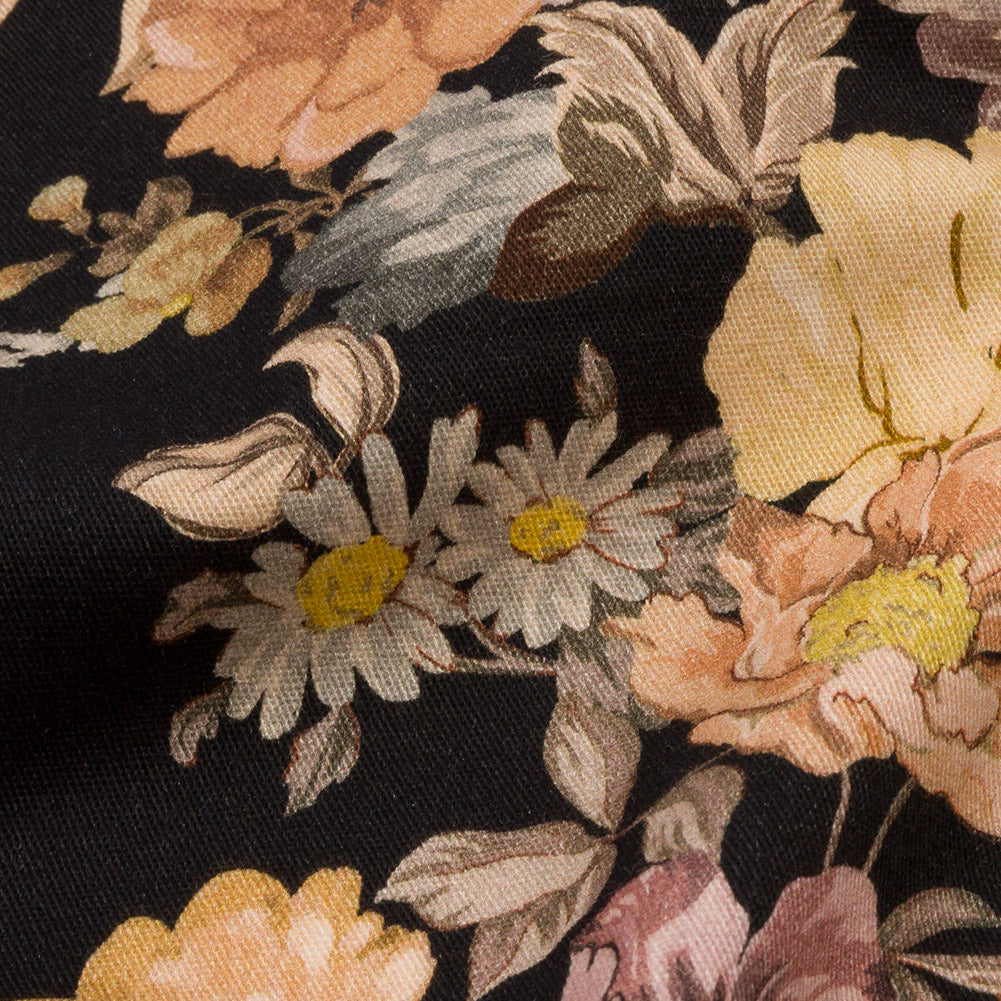 Brushed Stretch Cotton Twill Panel - Midnight, Pink and Peach Floral Columns - Mood Exclusive Parthenon Petals - Joann Fabrics