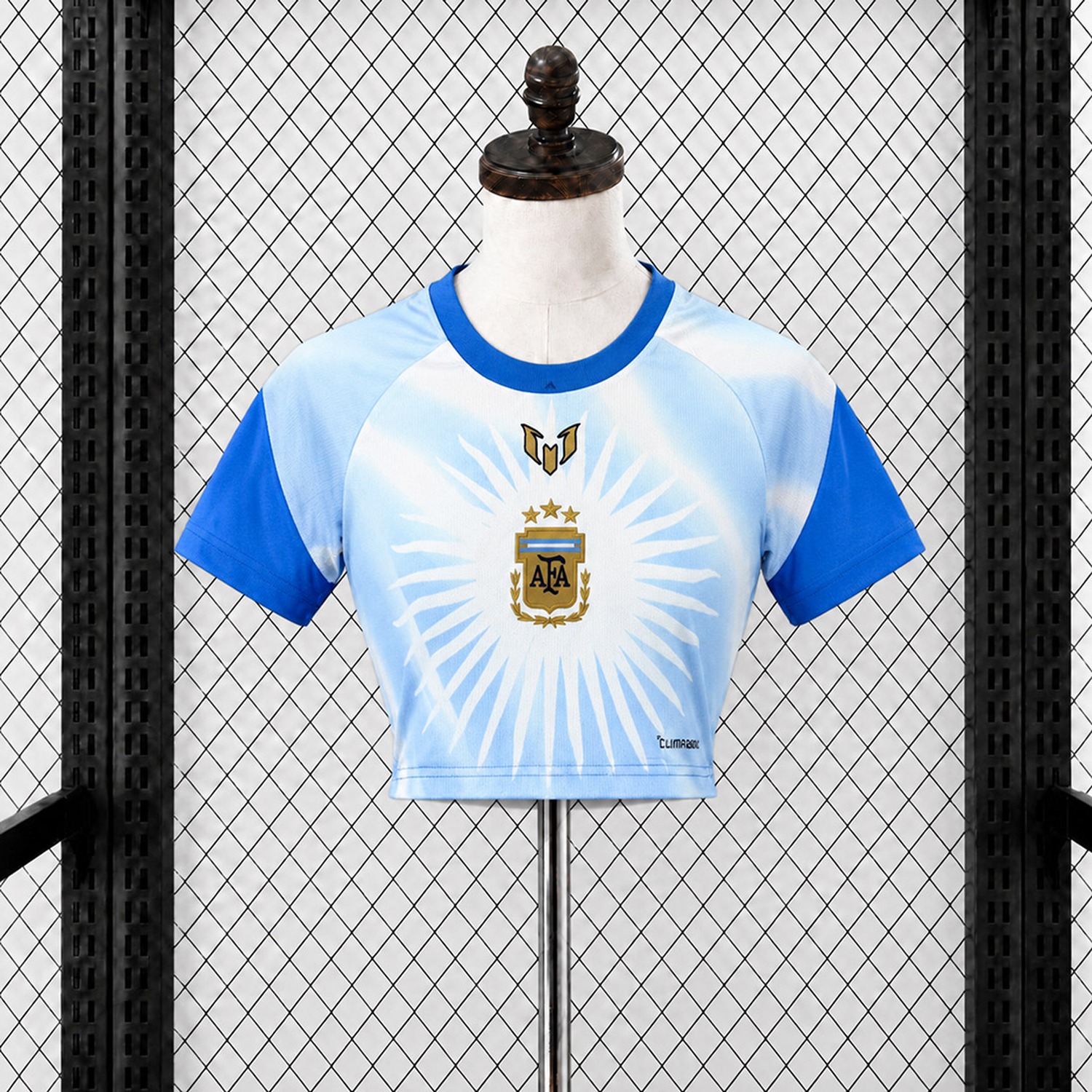 Women's Argentina 2026 Messi Tribute Blue White Pre-Match Training Cropped Jersey - Fans Version - UnitedFutballJersey