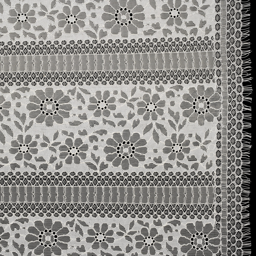 Corded Lace with Eyelash Fringe Edges - Ivory Floral and Geometric Stripes - Joann Fabrics