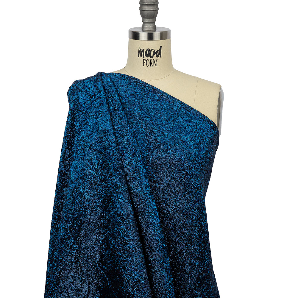 Astrolabe Metallic Navy and Royal Blue Crinkled Luxury Brocade with Black Backing - Joann Fabrics