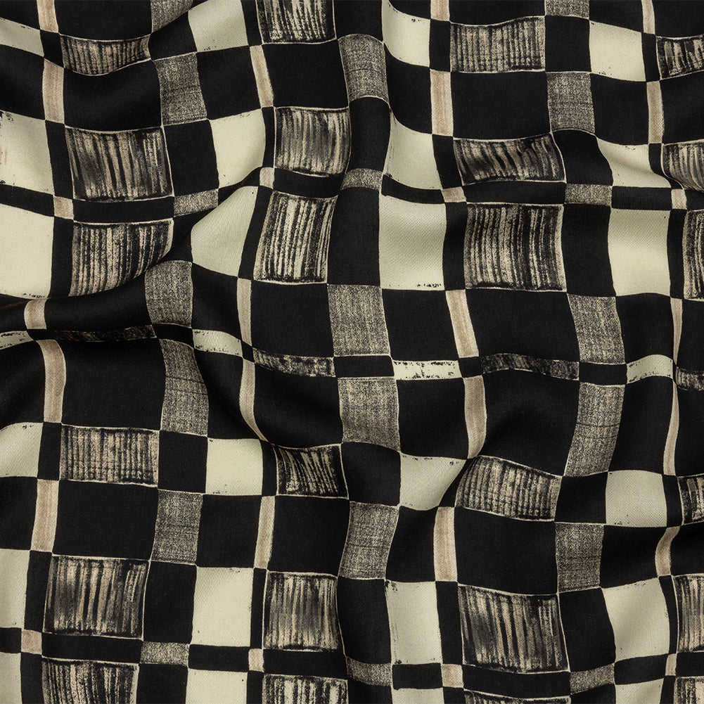 Rayon Challis - Black and White Checks - City Blocked Print - Mood Exclusive Metro Collection - Joann Fabrics