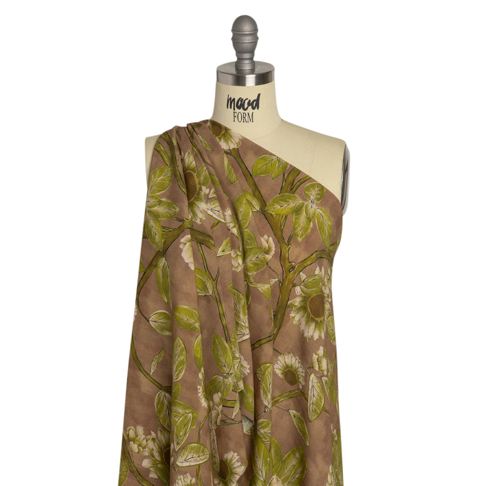 Sustainable Viscose Crepe Print - Brown and Leaf Green Floral - Mood Exclusive Dolomite Daisies - Joann Fabrics