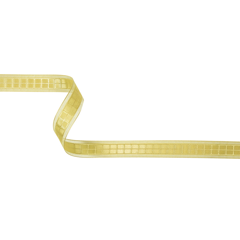 Yellow Windowpane Checks and Sheer Borders Woven Ribbon - 0.625