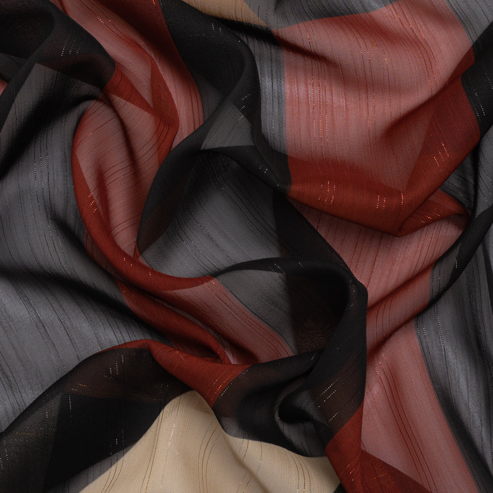 Polyester Chiffon Print with Metallic Pinstripes - Black and Brown Blocky Stripes - Mood Exclusive Shadows and Rays - Joann Fabrics