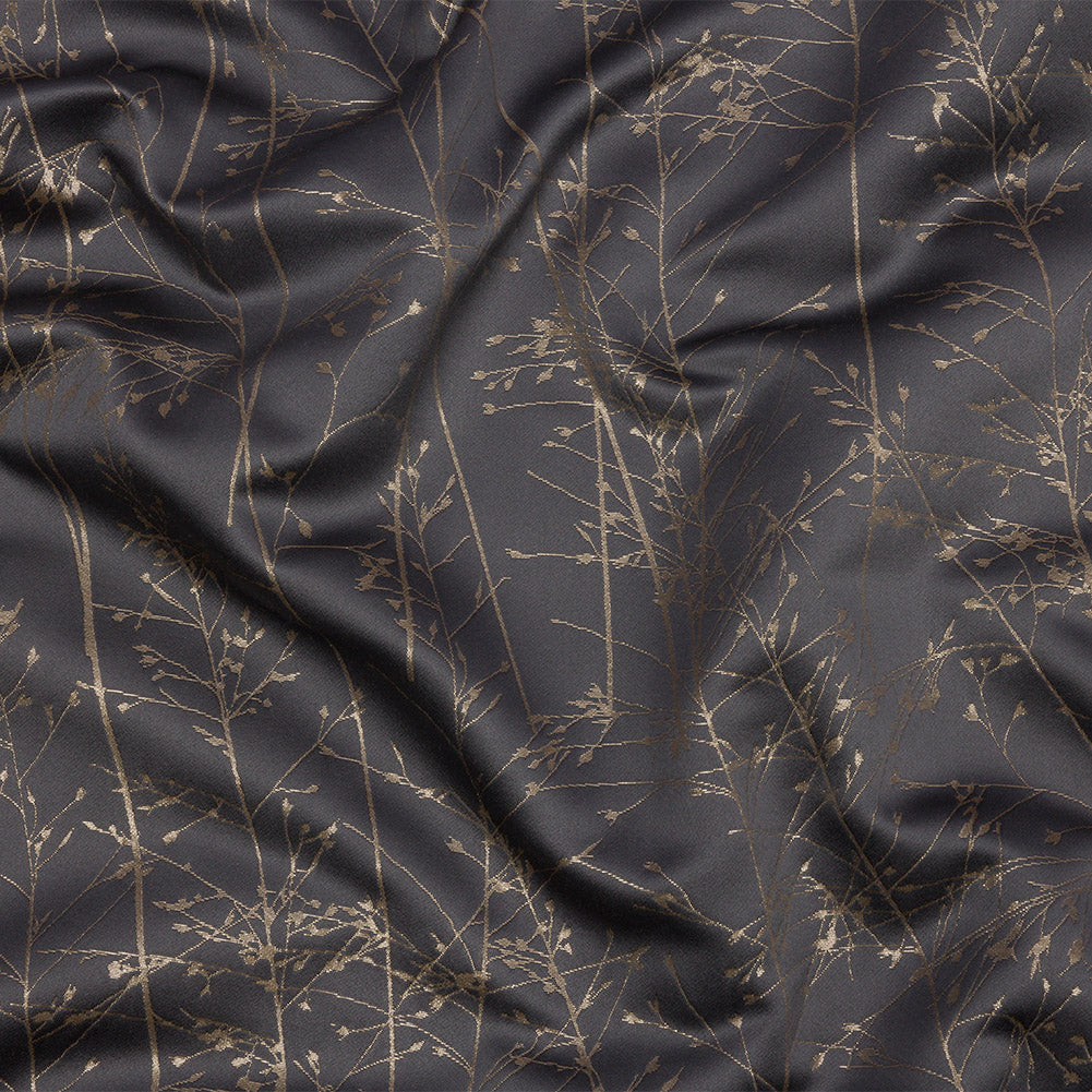 Metallic Satin-Faced Drapery Jacquard - Mole Delicate Grasses - British Imported - Joann Fabrics