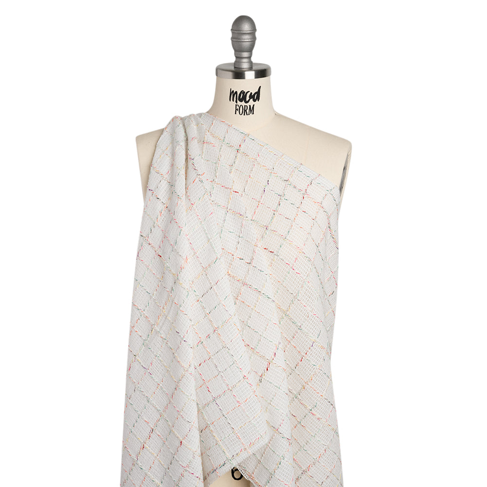 Polyester Tweedy Woven - White and Rainbow Ribbed Windowpane Check - Deadstock - Joann Fabrics