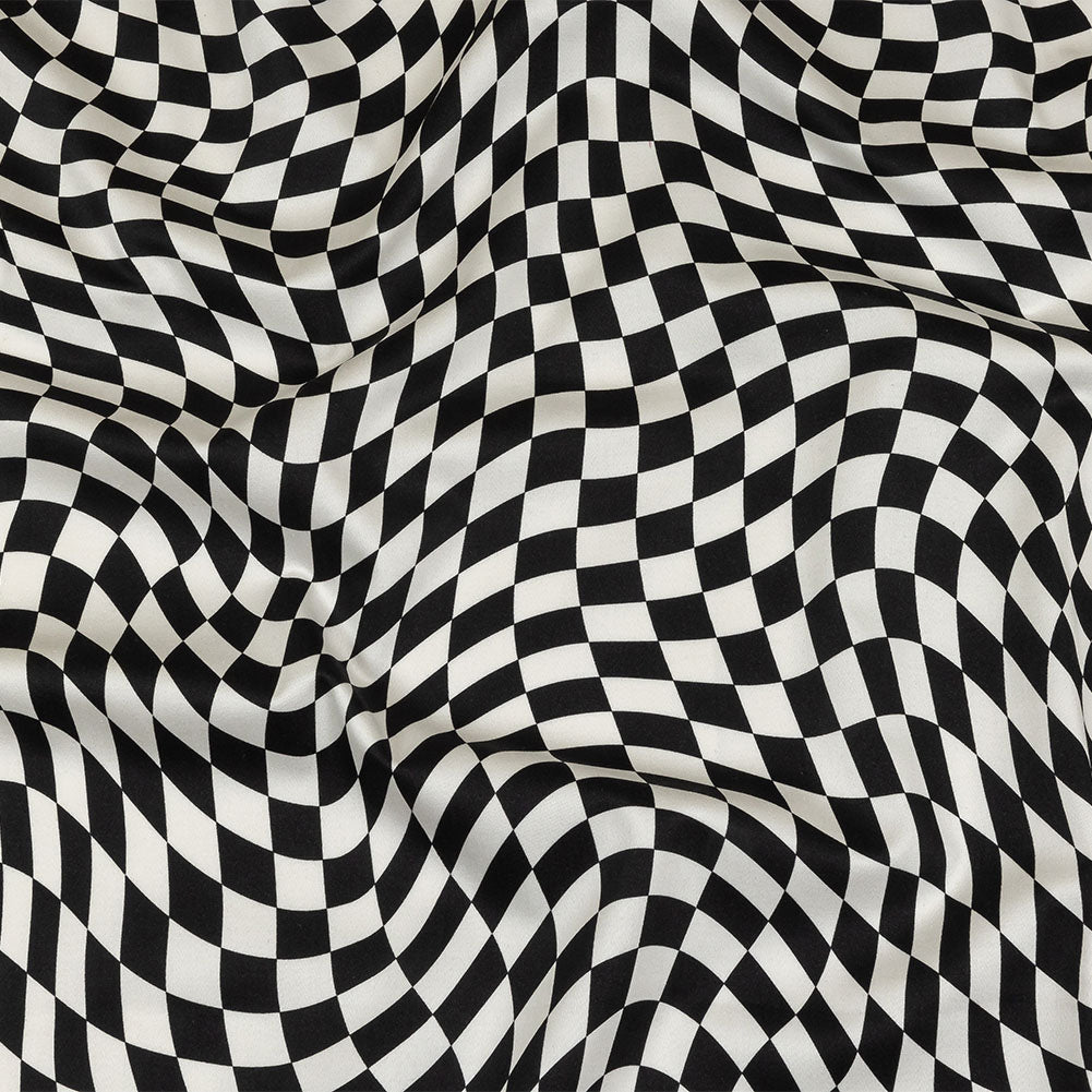 Stretch Cotton Sateen - Black and White Warped Checks - Down the Rabbit Hole Print - Mood Exclusive Indigo Collection - Joann Fabrics