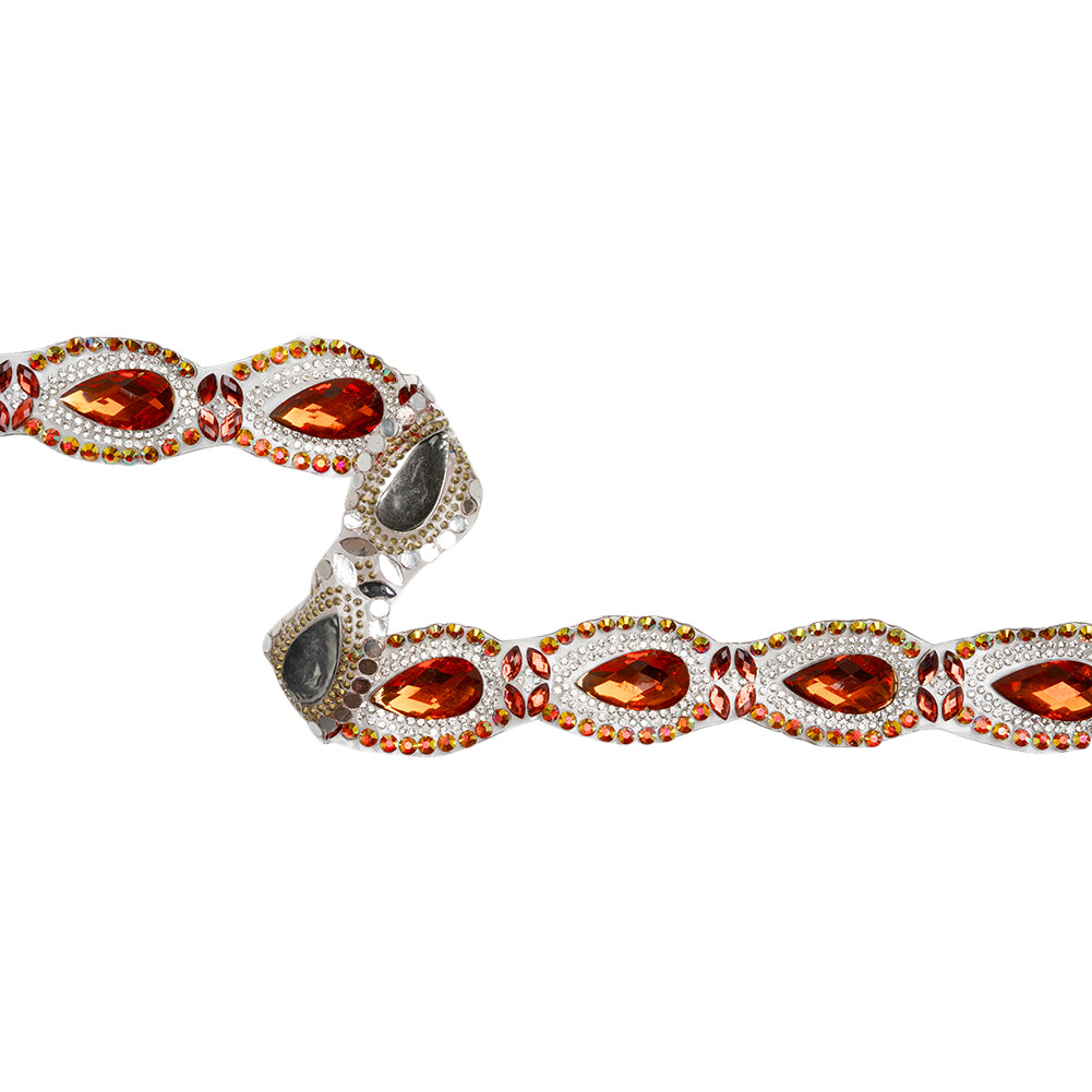 Yaya Han Iron-On Princess Crystal Rhinestone Trim - Iridescent Red Outlined Teardrops, 1.375