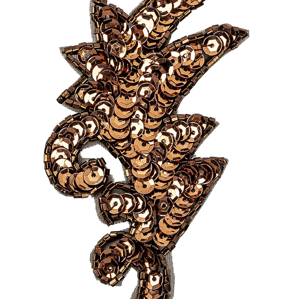 Vintage Bronze Sequins and Iridescent Chop Beaded Leaf Applique - 3.75