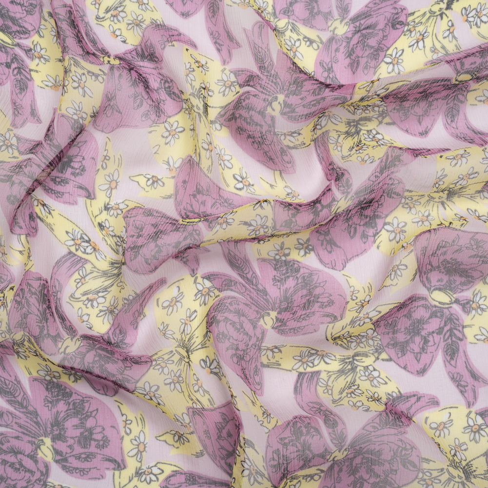 Orchid, Lemon and Lilac Floral Bows Crinkled Silk Chiffon - Joann Fabrics